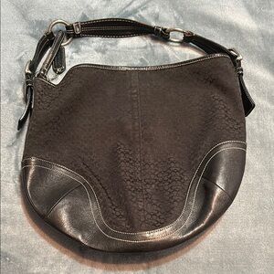 Coach Black and Silver Hobo Bag with Leather Accents